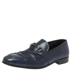 Salvatore Ferragamo Blue Leather Horsebit Loafers Size 41.5