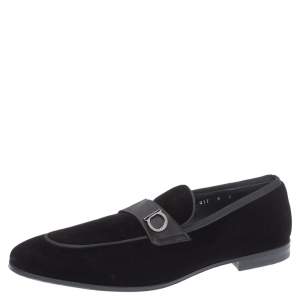 Pre Owned Salvatore Ferragamo Black Velvet Andrea Loafers Size 42
