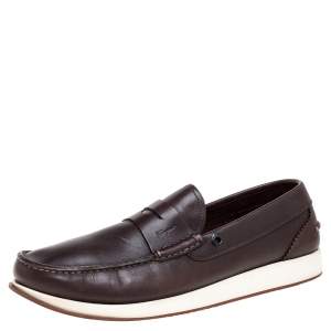 Pre Owned حذاء لوفرز سالفاتورى فيراغامو سليب أون بينى جلد بنى داكن مقا 43