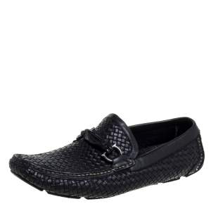 Pre Owned Salvatore Ferragamo Woven Black Leather Parigi Bit Loafers Size 44