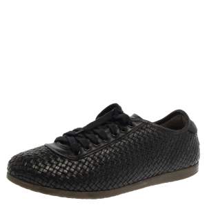 Salvatore Ferragamo Black Woven Leather Low Top Lace Sneaker Size 43.5