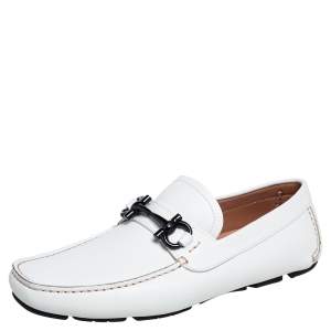 Salvatore Ferragamo White Leather Horsebit Loafers Size 41.5