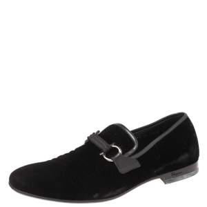 Pre Owned Salvatore Ferragamo Black Velvet Gancini Bit Slip On Loafers Size 42.5