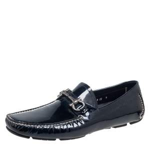 Salvatore Ferragamo Black Patent Leather Parigi Gancini Driver Loafers Size 43