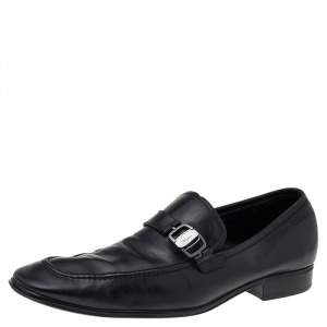 Salvatore Ferragamo Black Leather Slip On Loafers Size 44