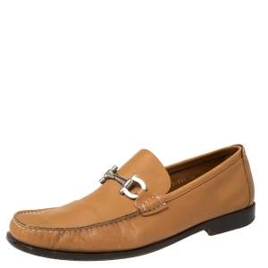 Salvatore Ferragamo Tan Leather Gancini Bit Loafers Size 44