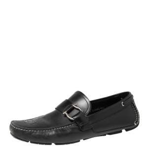Salvatore Ferragamo Black Leather Ponza One Side Gancio Loafers Size 44