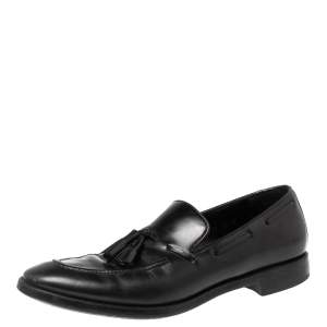 Salvatore Ferragamo Black Leather Loreno Tassel Loafers Size 43