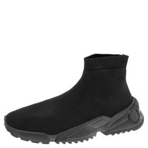 Salvatore Ferragamo Black Knit Fabric Gancini Sock Sneakers Size 45