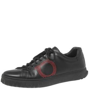 Salvatore Ferragamo Black Leather Cube 8 Logo Sneakers Size 44