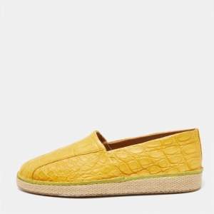 Salvatore Ferragamo Yellow Crocodile Leather Lampedusa Slip On Espadrilles Size 44.5