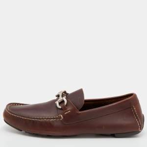 مملوكة مسبقًا حذاء لوفرز سالفاتوري فيراغامو باريغي غانسيني جلد بني سليب أون مقاس 42