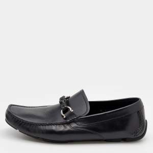 Pre Owned Salvatore Ferragamo Black Leather Gancini Bit Slip On Loafers Size 42
