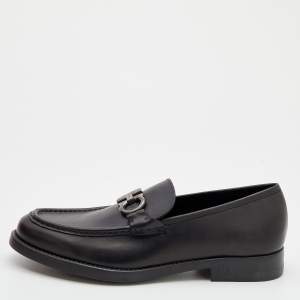 Pre Owned Salvatore Ferragamo Black Leather Double Gancio Loafers Size 43