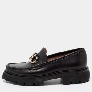 Salvatore Ferragamo Black Leather Gancini Bit Loafers Size 41