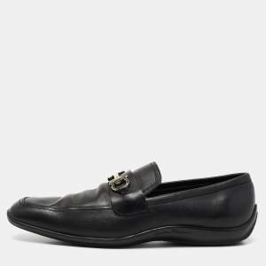 حذاء لوفرز سالفاتوري فيراغامو جلد أسود مزين غانسيني سليب أون مقاس 44.5