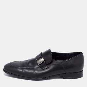 Salvatore Ferragamo Black Leather Mattia Buckle Loafers Size 43
