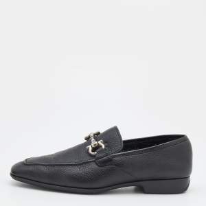 Salvatore Ferragamo Black Leather Mason Gancio Bit Slip On Loafers Size 41