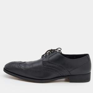 Salvatore Ferragamo Black Leather Lace Up Brogue Derby Size 45