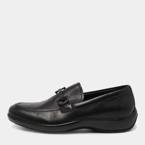 Salvatore Ferragamo Black Leather Logo Slip On Loafers Size 40