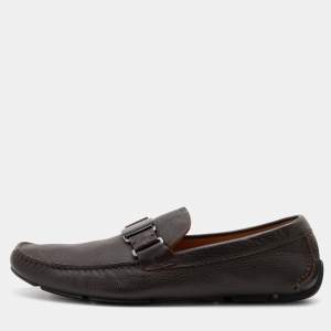 Pre Owned Salvatore Ferragamo Dark Brown Leather Sardgena Slip On Loafers Size 44