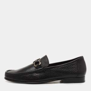 Pre Owned Salvatore Ferragamo Black Leather Gancini Loafers Size 41