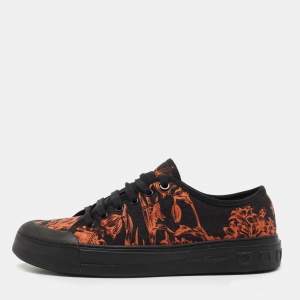 Salvatore Ferragamo Black/Red Brocade Fabric Rebel Printed Low Top Sneakers Size 42.5 