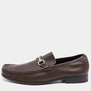 Salvatore Ferragamo Dark Brown Leather Slip On Loafers Size 43