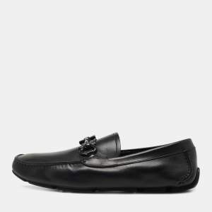 Salvatore Ferragamo Black Leather Slip On Loafers Size 44