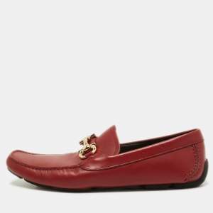 Pre Owned Salvatore Ferragamo Red Leather Parigi Slip On Loafers Size 44