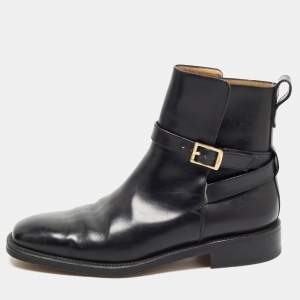 Salvatore Ferragamo Black Leather Buckle Ankle Boots Size 41.5