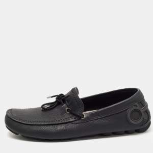 Salvatore Ferragamo Black Leather Bow Slip On Loafers Size 40.5