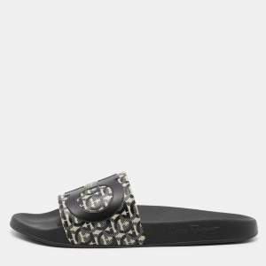 Salvatore Ferragamo Black/Grey Rubber Gancini Logo Slide Sandals Size 44