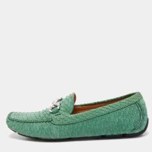 Salvatore Ferragamo Green Python Leather Mason Horsebit Slip On Loafers Size 40.5