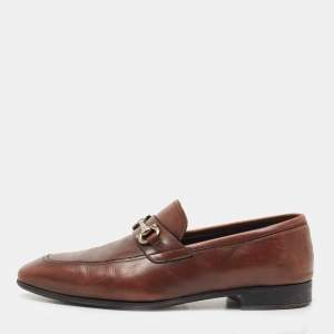 Salvatore Ferragamo Brown Leather Gancini Bit Slip On Loafers Size 42.5