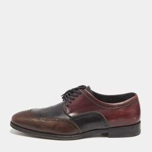 Salvatore Ferragamo Black/Brown Leather Lace Up Brogue Derby Size 42