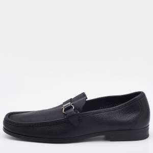 Salvatore Ferragamo Black Leather Gancini Bit Loafers Size 44