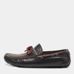Salvatore Ferragamo Black Leather Braided Bow Loafers Size 44