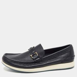 Pre Owned Salvatore Ferragamo Navy Blue Leather Rieti Gancini Loafers Size 44.5