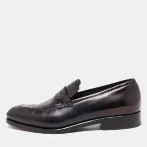 Pre Owned Salvatore Ferragamo Black Leather Slip On Loafers Size 41.5 