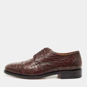 Salvatore Ferragamo Brown Crocodile Leather Nordland Derby Size 44