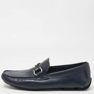 Salvatore Ferragamo Navy Blue Leather Slip On Loafers Size 42.5 