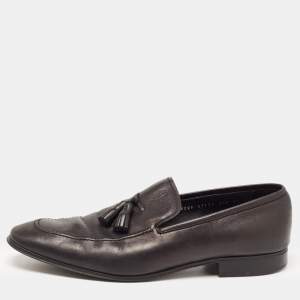 Salvatore Ferragamo Black Leather Loreno Tassel Slip On Loafers Size 45