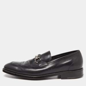 Pre Owned Salvatore Ferragamo Black Leather Gancini Loafers Size 43.5
