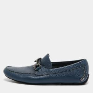Salvatore Ferragamo Navy Blue Leather Parigi Gancini Loafers Size 42.5