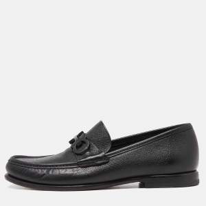 Pre Owned Salvatore Ferragamo Black Leather Gancini Bit Loafers Size 42