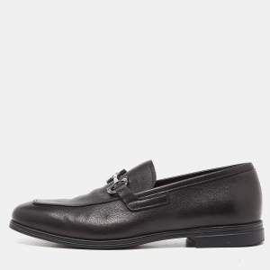 Pre Owned Salvatore Ferragamo Black Leather Horsebit Slip On Loafers Size 42