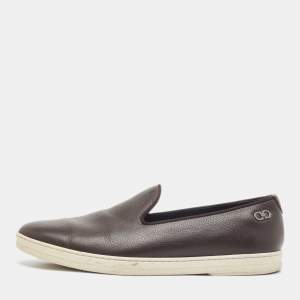 Salvatore Ferragamo Brown Leather Slip On Sneakers Size 41.5