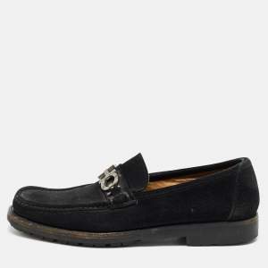 Salvatore Ferragamo Black Suede Slip On Loafers Size 44.5