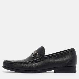 Pre Owned Salvatore Ferragamo Black Leather Gancini Loafers Size 39.5
